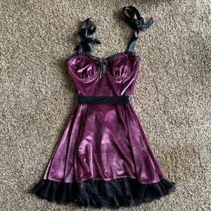 Mauve Velvet Lace Goth Babydoll Mini Dress